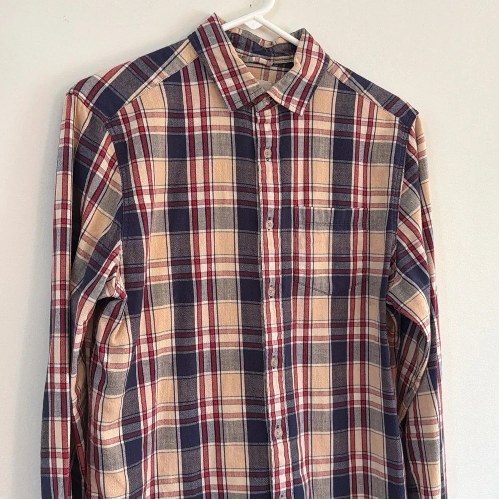 Marine Layer Shirt Mens Small Multicolor Plaid Flannel Cotton Pleated Button Up - Picture 2 of 8